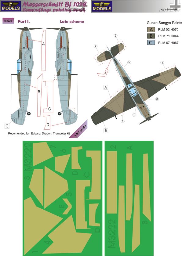 LF Models 1/32 MESSERSCHMITT Bf-109E Early Scheme Part 2 Camouflage Paint Mask 